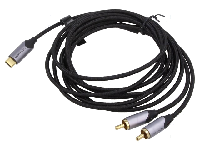 Kabel; RCA-stekker x2,USB-C-stekker; verguld; 3m; zwart; Ader: Cu Kabel; RCA-stekker x2,USB-C-stekker; verguld; 3m; zwart; Ader: Cu